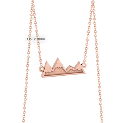 925 Sterling Silver Mountain Valley Blank Bezel Necklace, Good for Resin & Crushed Opal, Mountain Range Keepsake/Breastmilk DIY, 16''+2''