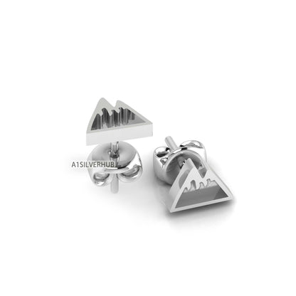 925 Sterling Silver Mountain Valley Blank Bezel Stud Earrings Settings, Good for Resin & Crushed Opal, Mountain Range Keepsake DIY Crafts