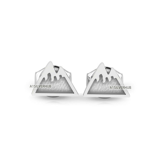 925 Sterling Silver Mountain Valley Blank Bezel Stud Earrings Settings, Good for Resin & Crushed Opal, Mountain Range Keepsake DIY Crafts