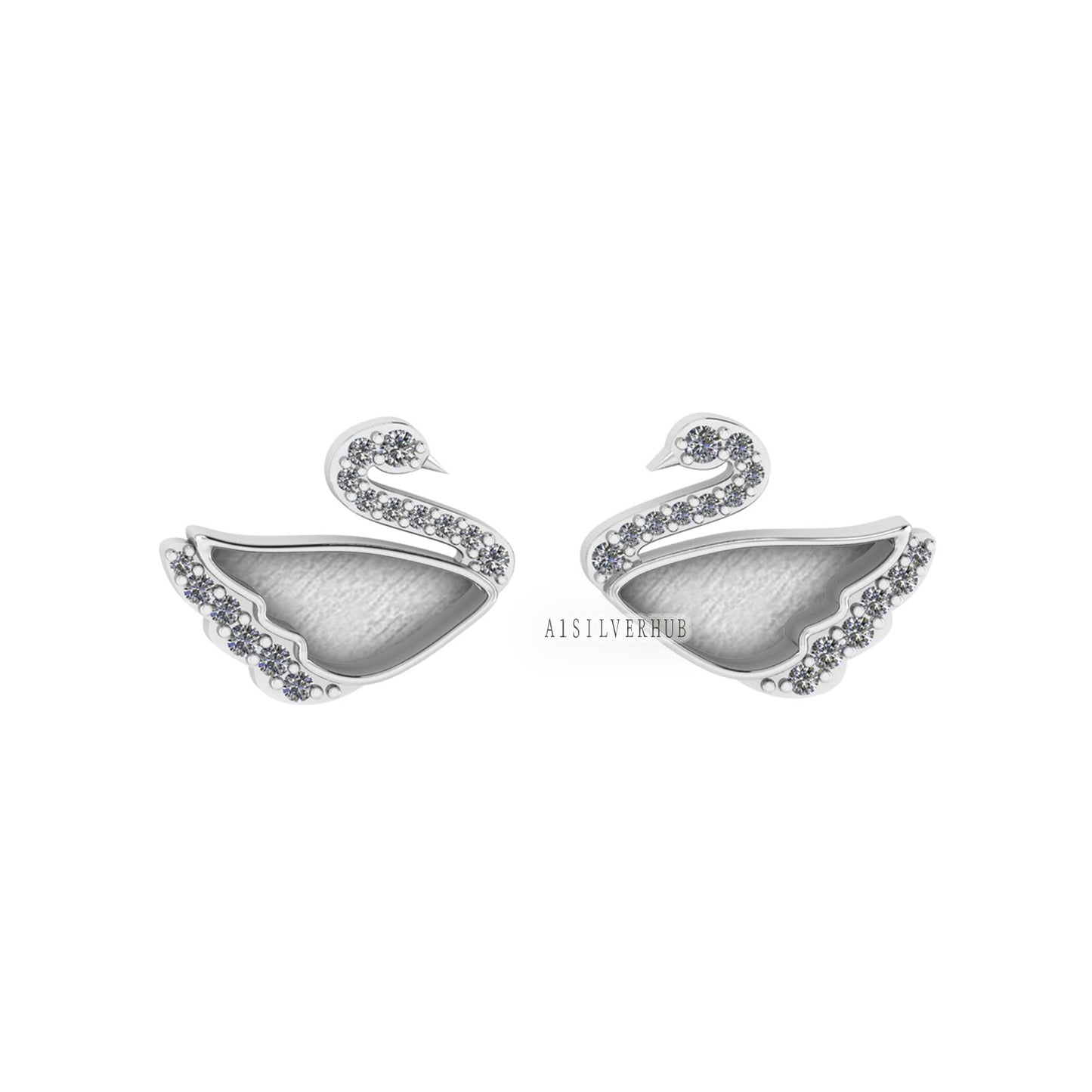 925 Sterling Silver Swarovski Swan Bird Blank Bezel Stud Earrings CZ Setted, Good for Resin & Ashes Work, Keepsake DIY Craft Bridesmaid Gift