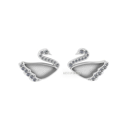 925 Sterling Silver Swarovski Swan Bird Blank Bezel Stud Earrings CZ Setted, Good for Resin & Ashes Work, Keepsake DIY Craft Bridesmaid Gift