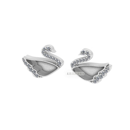 925 Sterling Silver Swarovski Swan Bird Blank Bezel Stud Earrings CZ Setted, Good for Resin & Ashes Work, Keepsake DIY Craft Bridesmaid Gift