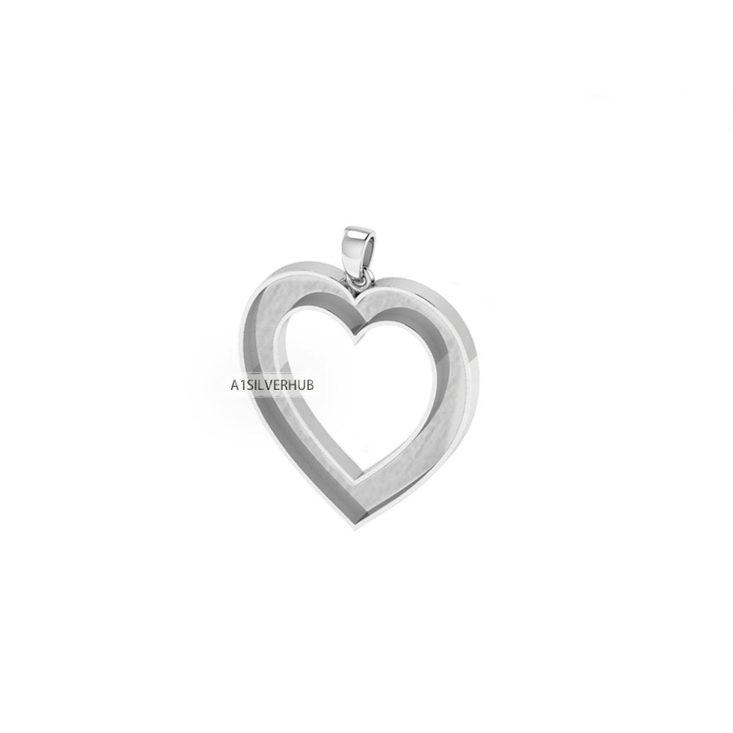 Love Heart Blank Bezel Channel Pendant Settings, 925 Sterling Silver, Good for Pour Crushed Opal, Resin & Ashes Work, Keepsake DIY Crafts