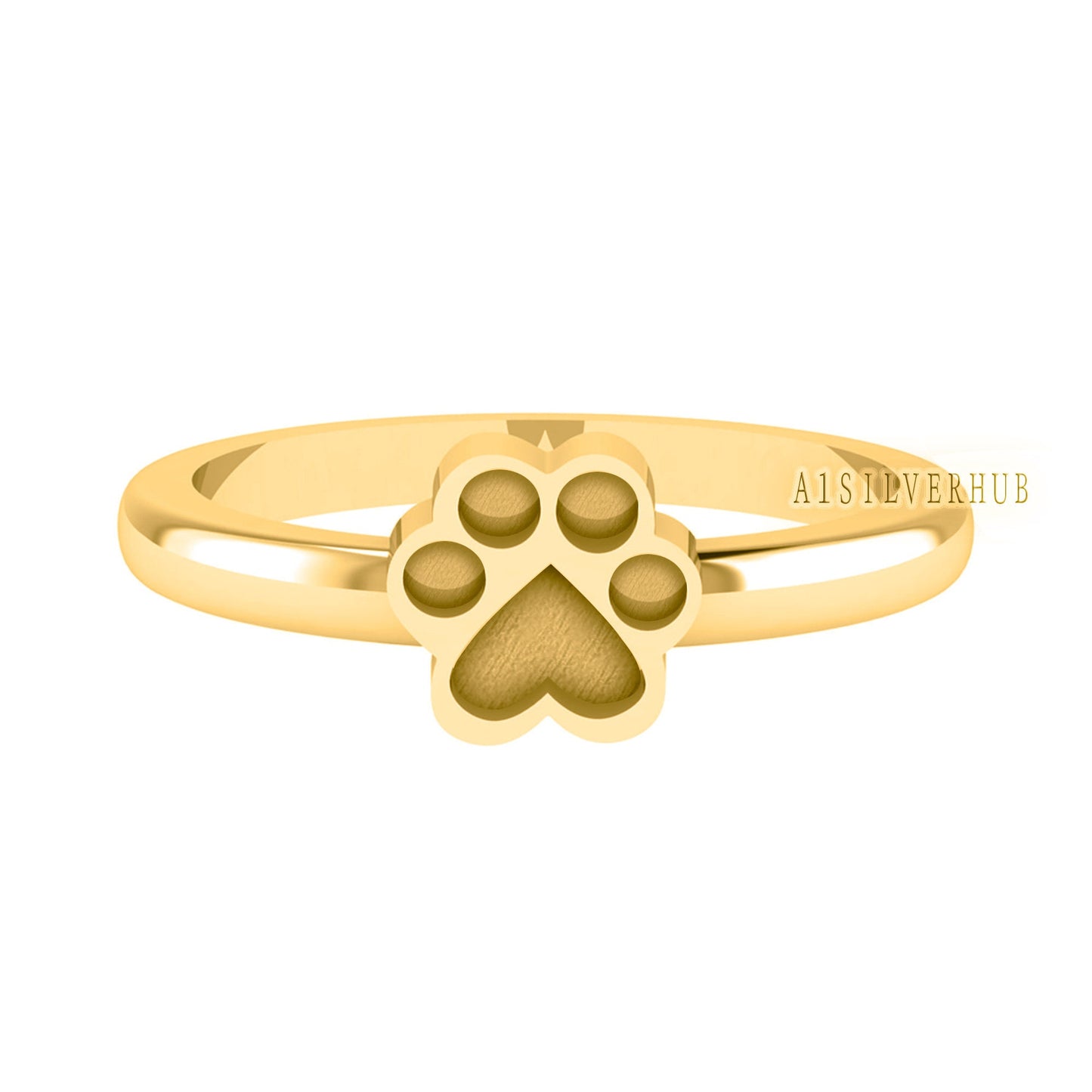 14k 18k Solid Gold 8mm Dog Paw Shape Blank Bezel Ring Setting, Good for Resin & Ashes Work, Keepsake/Breastmilk DIY, Memorial Jewelry