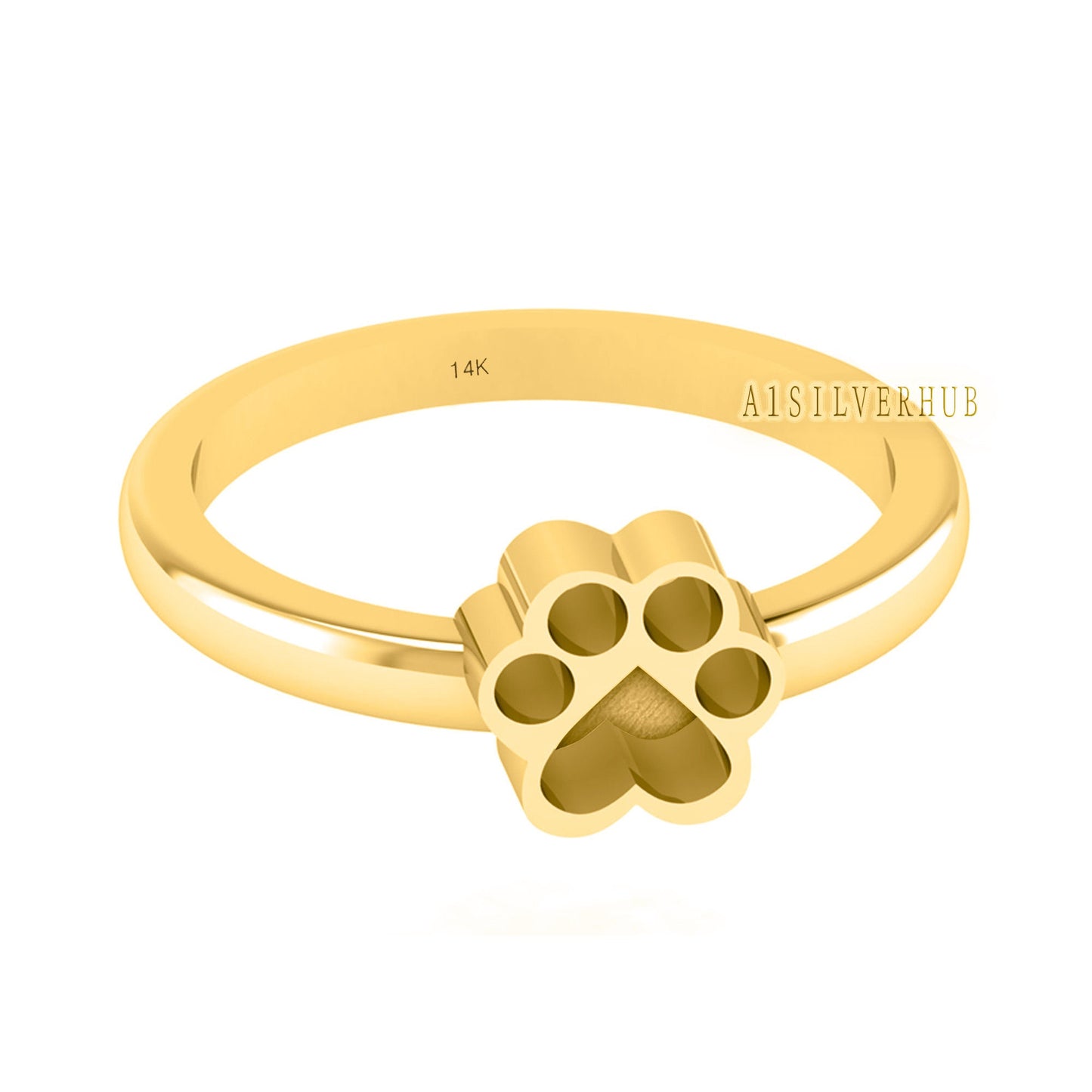 14k 18k Solid Gold 8mm Dog Paw Shape Blank Bezel Ring Setting, Good for Resin & Ashes Work, Keepsake/Breastmilk DIY, Memorial Jewelry