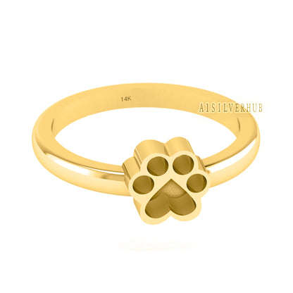 14k 18k Solid Gold 8mm Dog Paw Shape Blank Bezel Ring Setting, Good for Resin & Ashes Work, Keepsake/Breastmilk DIY, Memorial Jewelry
