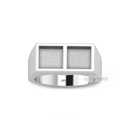 925 Sterling Solid Silver 7mm Two Square Shape Men's Ring Setting, Good for Crushed Opal, Inlay Resin Ashes & Fordite Work, Keepsake Jewelry