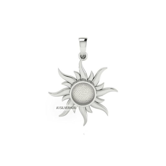 925 Sterling Silver Pendant, Auspicious Sun Round 8.5mm Blank Bezel Pendant Setting, Good for Resin & Ashes Work, Keepsake Jewelry DIY Craft