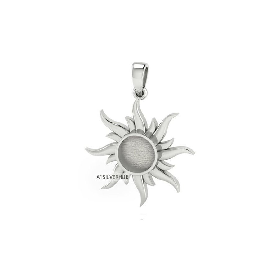 925 Sterling Silver Pendant, Auspicious Sun Round 8.5mm Blank Bezel Pendant Setting, Good for Resin & Ashes Work, Keepsake Jewelry DIY Craft