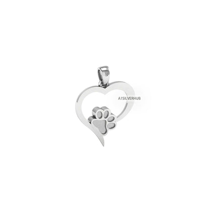 Heart with Dog Paw Blank Bezel Pendant Setting, 925 Sterling Silver, Good for Resin & Ashes Work, Breastmilk/Keepsake DIY Crafts, Pet Locket