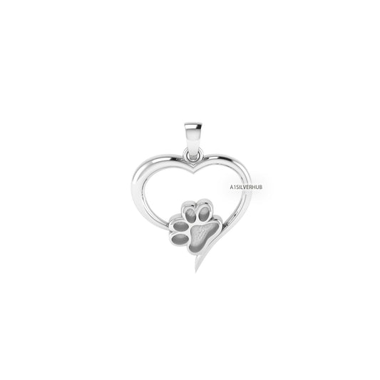 Heart with Dog Paw Blank Bezel Pendant Setting, 925 Sterling Silver, Good for Resin & Ashes Work, Breastmilk/Keepsake DIY Crafts, Pet Locket