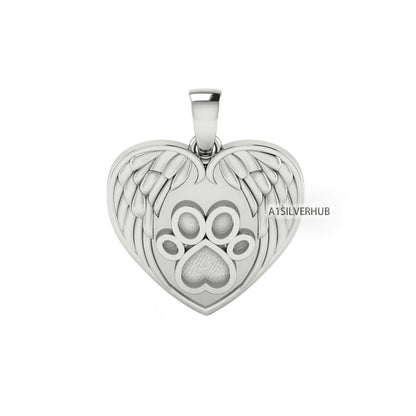 Angel Wings Heart with Dog Paw Blank Bezel Pendant Setting, 925 Sterling Silver, Good for Resin & Ashes Work, Keepsake/Breastmilk DIY Crafts