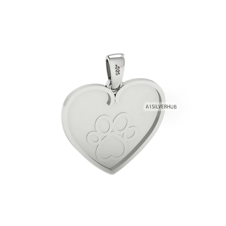 Angel Wings Heart with Dog Paw Blank Bezel Pendant Setting, 925 Sterling Silver, Good for Resin & Ashes Work, Keepsake/Breastmilk DIY Crafts