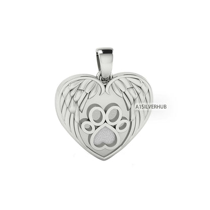 Angel Wings Heart with Dog Paw Blank Bezel Pendant Setting, 925 Sterling Silver, Good for Resin & Ashes Work, Keepsake/Breastmilk DIY Crafts