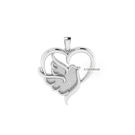 Love Heart Peace Dove Faith Pigeon Blank Bezel Pendant Setting, 925 Sterling Silver, Good for Resin & Ashes Work, Breastmilk/Keepsake DIY