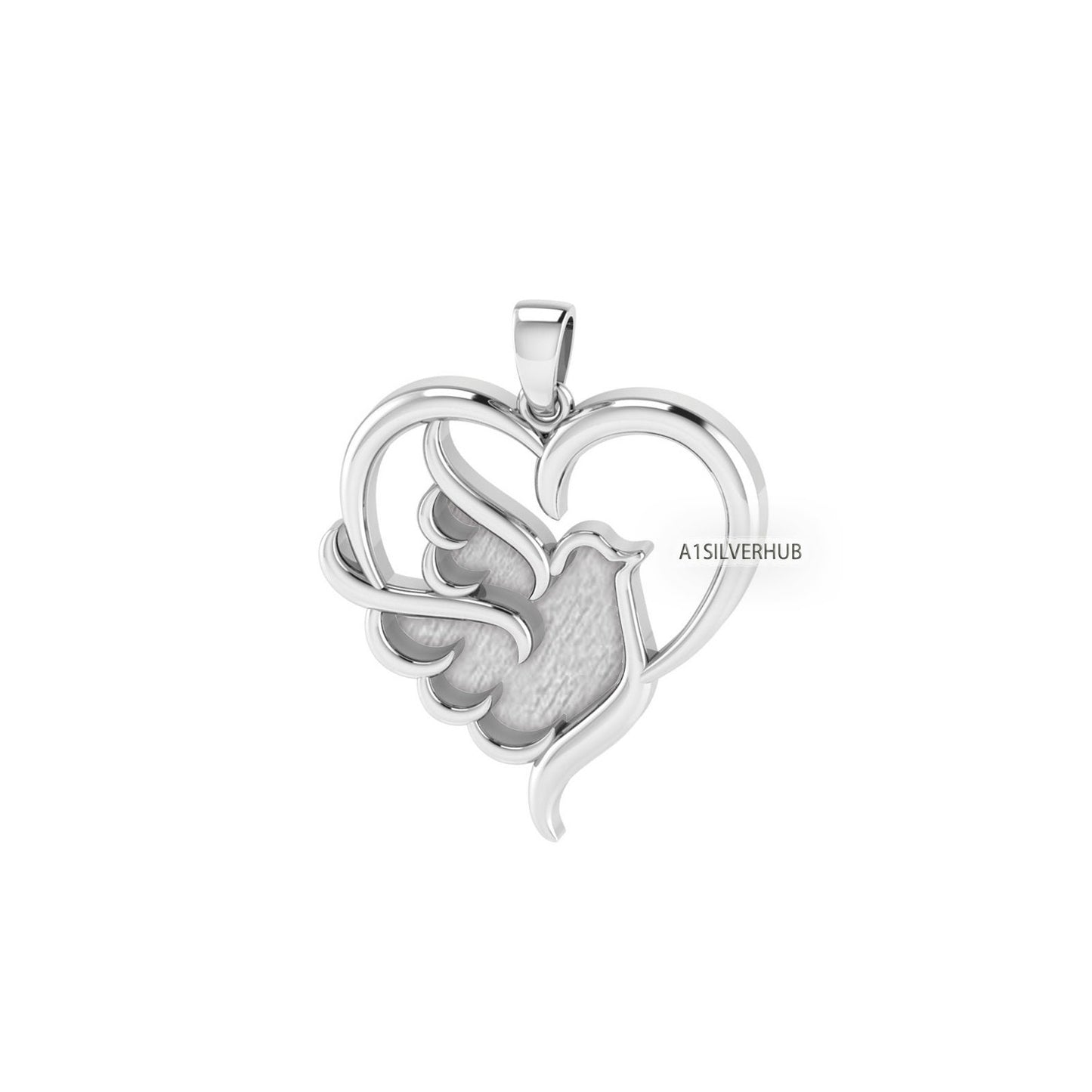 Love Heart Peace Dove Faith Pigeon Blank Bezel Pendant Setting, 925 Sterling Silver, Good for Resin & Ashes Work, Breastmilk/Keepsake DIY