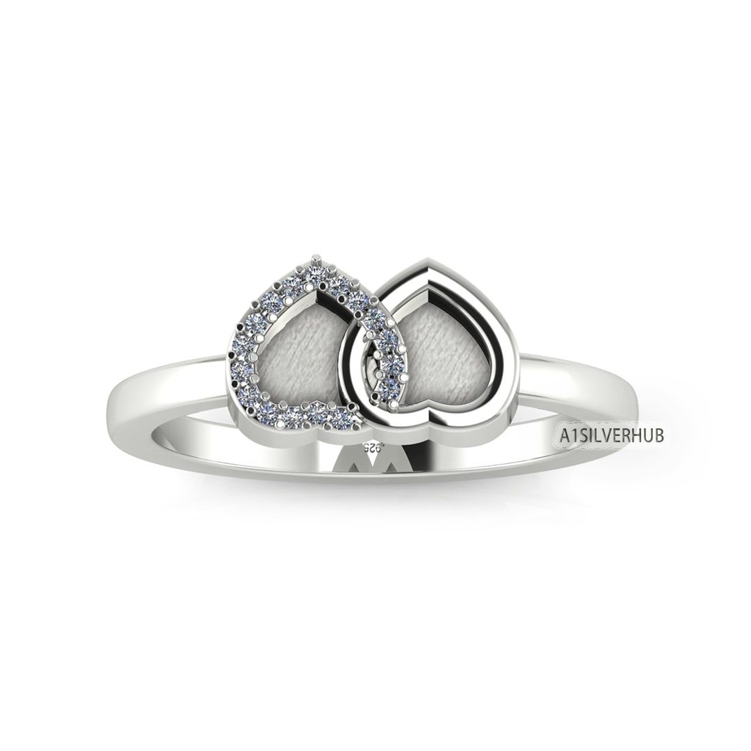 925 Sterling Solid Silver Heart Shape 5mm Blank Bezel with Zircon Setted Ring, Good for Resin & Ashes Work, Keepsake/Breastmilk, DIY Crafts