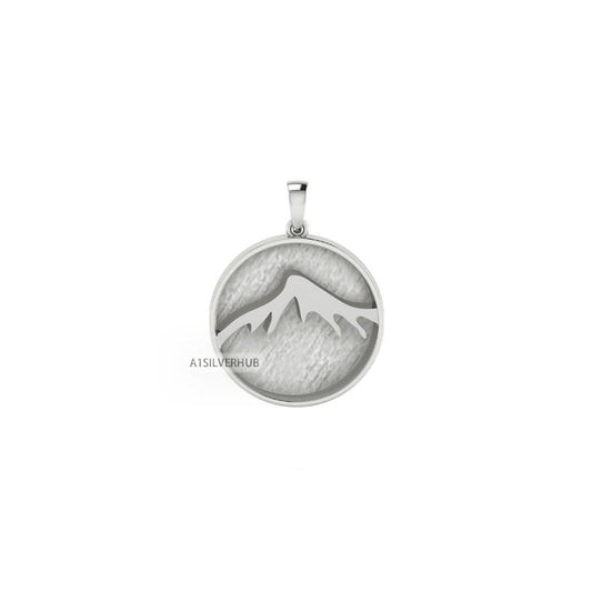 Mountain Blank Bezel Round Pendant, 925 Sterling Solid Silver, Good for Resin & Ashes Work, Keepsake/Breastmilk DIY, Memorial Jewelry Crafts