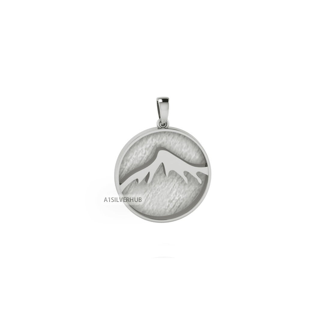 Mountain Blank Bezel Round Pendant, 925 Sterling Solid Silver, Good for Resin & Ashes Work, Keepsake/Breastmilk DIY, Memorial Jewelry Crafts