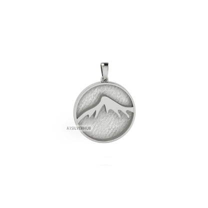 Mountain Blank Bezel Round Pendant, 925 Sterling Solid Silver, Good for Resin & Ashes Work, Keepsake/Breastmilk DIY, Memorial Jewelry Crafts