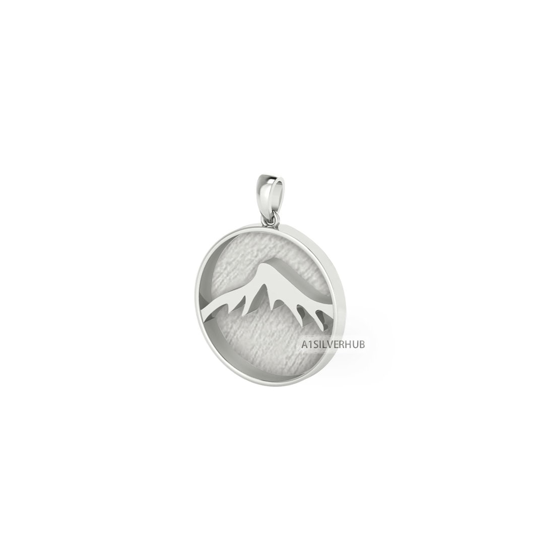 Mountain Blank Bezel Round Pendant, 925 Sterling Solid Silver, Good for Resin & Ashes Work, Keepsake/Breastmilk DIY, Memorial Jewelry Crafts