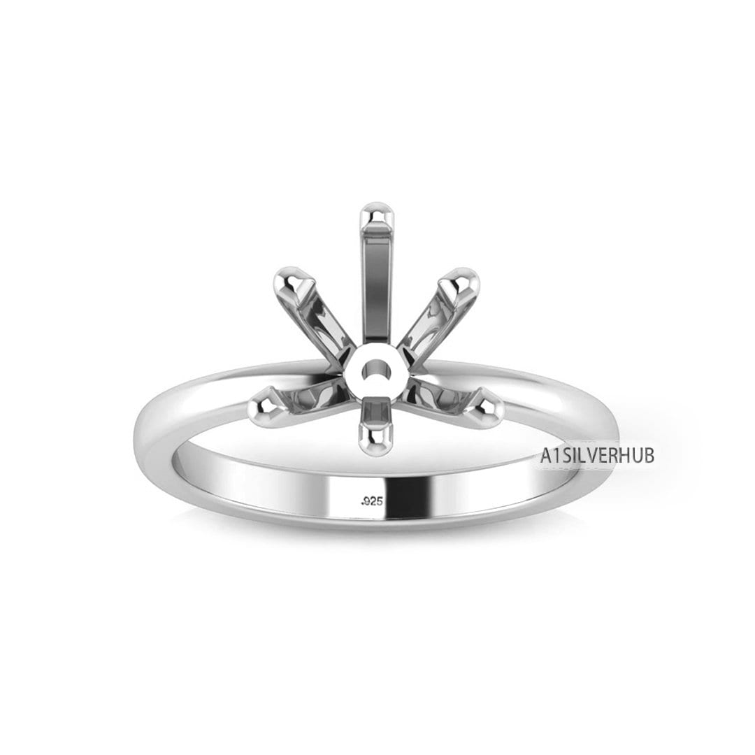 925 Sterling Solid Silver Heart 5-10mm Pre Notched Blank V Prong Ring, Good for Zircon & Stone Setting Work, Engagement Ring, Gifts For Her