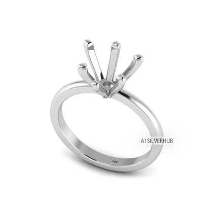 925 Sterling Solid Silver Heart 5-10mm Pre Notched Blank V Prong Ring, Good for Zircon & Stone Setting Work, Engagement Ring, Gifts For Her