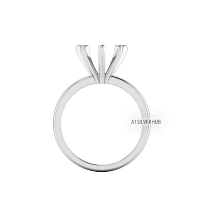 925 Sterling Solid Silver Heart 5-10mm Pre Notched Blank V Prong Ring, Good for Zircon & Stone Setting Work, Engagement Ring, Gifts For Her