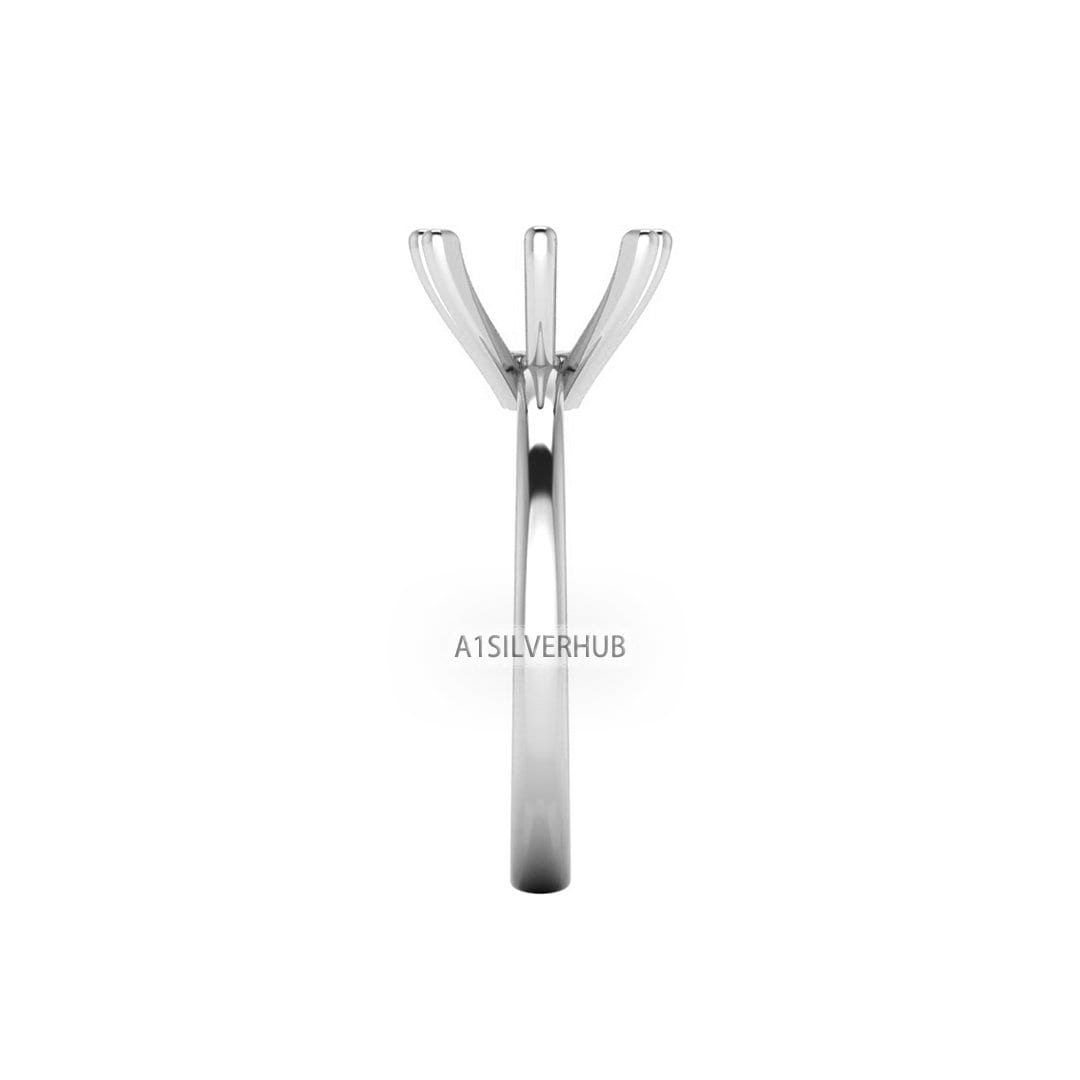 925 Sterling Solid Silver Rectangle/Emerald 5x7-10x8mm Pre Notched Blank V Prong Ring, Good for Zircon & Stone Setting Work, Engagement Ring