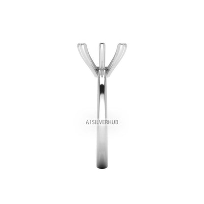 925 Sterling Solid Silver Rectangle/Emerald 5x7-10x8mm Pre Notched Blank V Prong Ring, Good for Zircon & Stone Setting Work, Engagement Ring