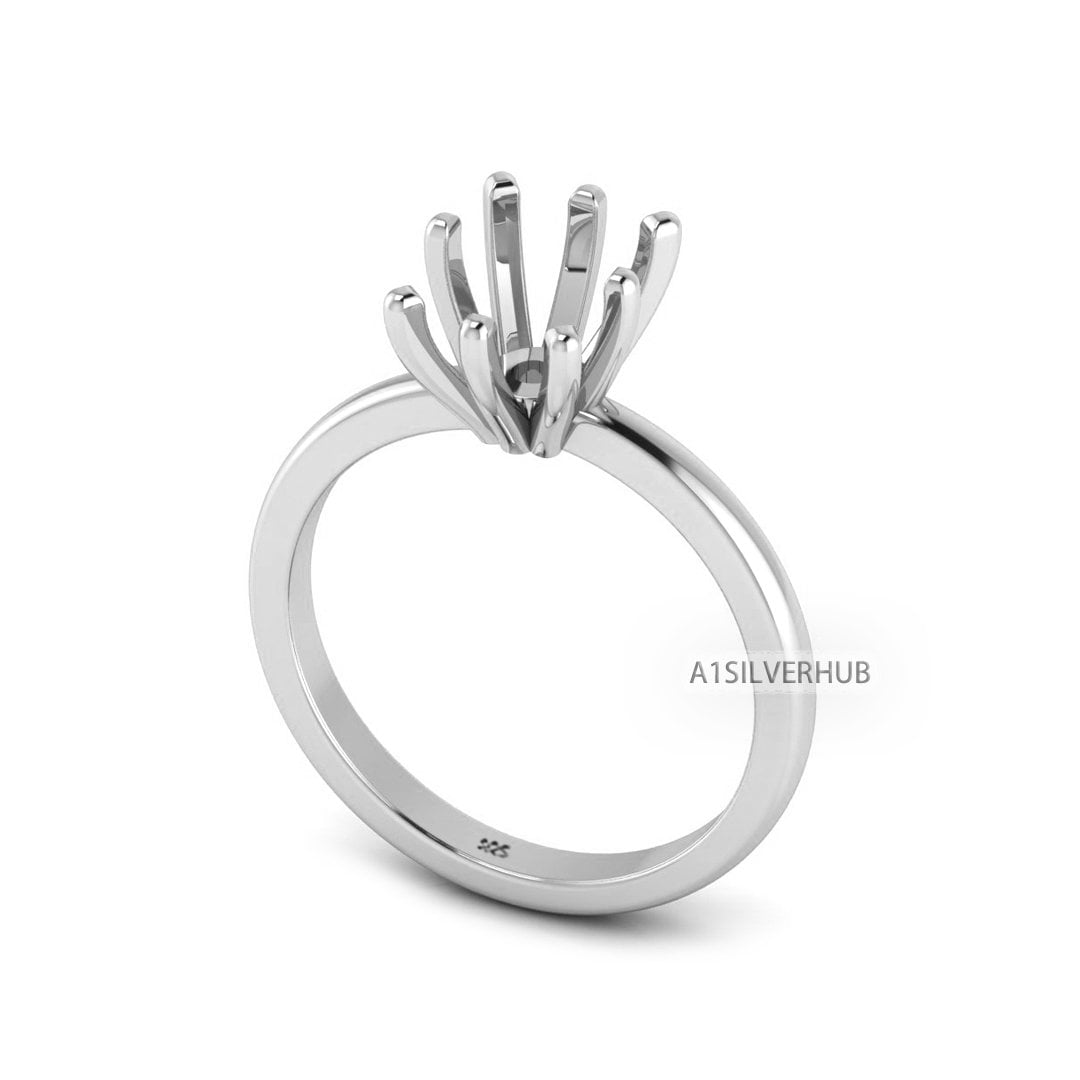 925 Sterling Solid Silver Rectangle/Emerald 5x7-10x8mm Pre Notched Blank V Prong Ring, Good for Zircon & Stone Setting Work, Engagement Ring