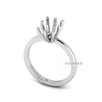 925 Sterling Solid Silver Rectangle/Emerald 5x7-10x8mm Pre Notched Blank V Prong Ring, Good for Zircon & Stone Setting Work, Engagement Ring