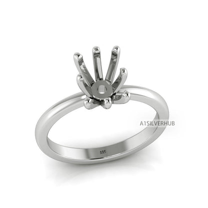 925 Sterling Solid Silver Rectangle/Emerald 5x7-10x8mm Pre Notched Blank V Prong Ring, Good for Zircon & Stone Setting Work, Engagement Ring