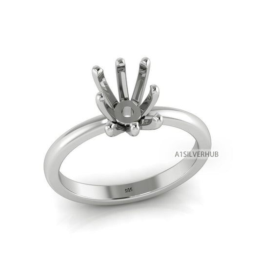 925 Sterling Solid Silver Rectangle/Emerald 5x7-10x8mm Pre Notched Blank V Prong Ring, Good for Zircon & Stone Setting Work, Engagement Ring