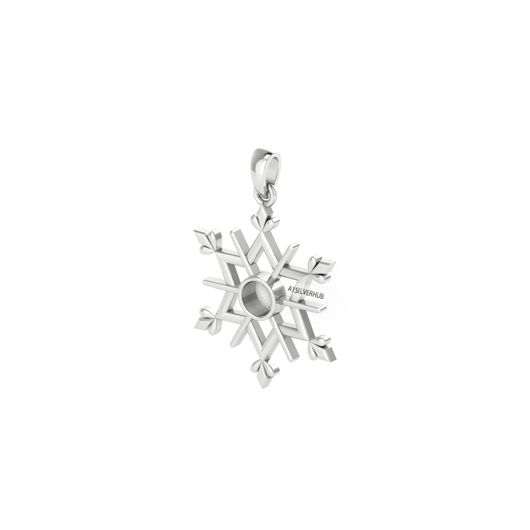 925 Sterling Solid Silver Snowflake 5mm Round Blank Bezel Pendant Setting, Good for Resin & Ashes Work, DIY Breastmilk/Keepsake Winter Charm