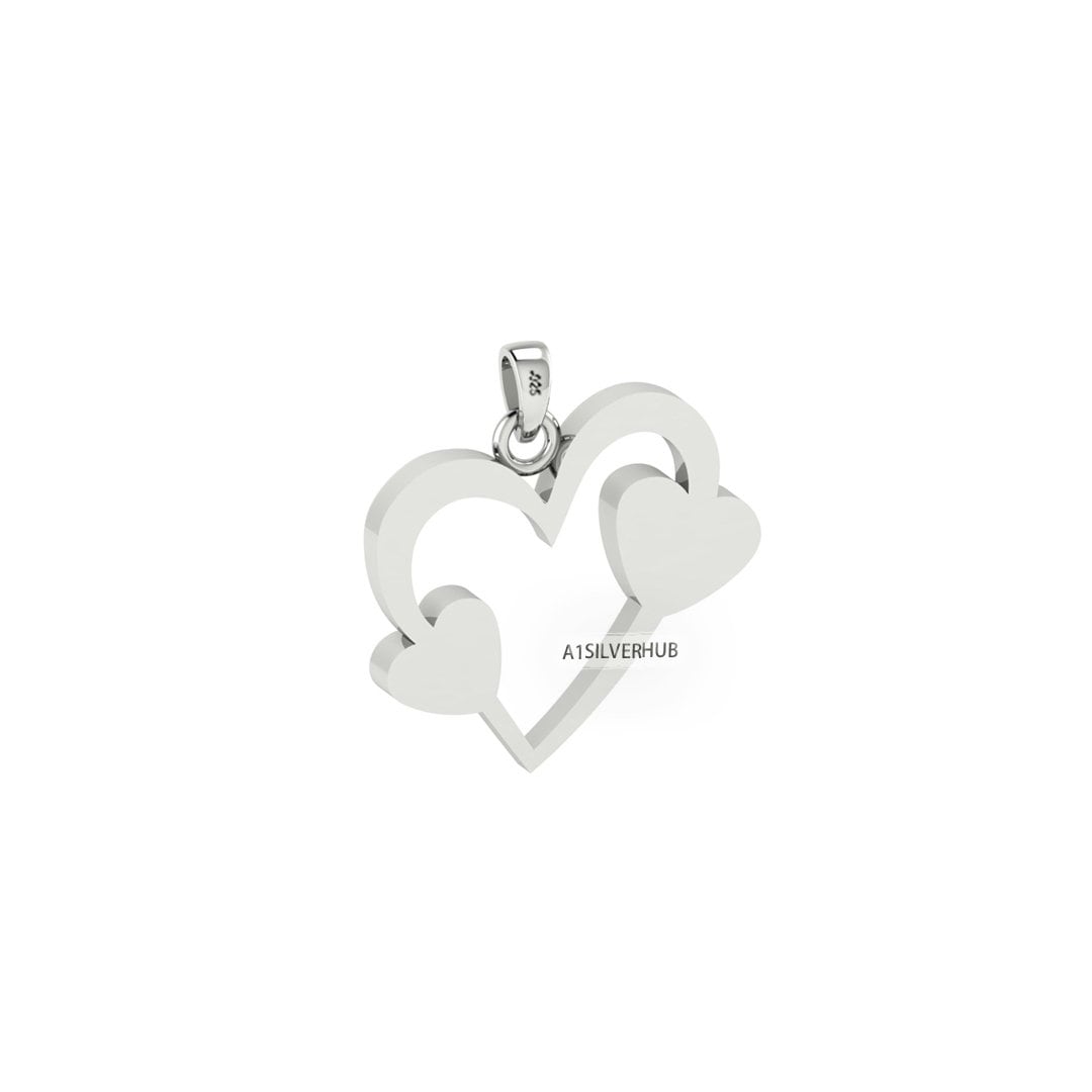 925 Sterling Silver, Two Hearts Inside Big Heart 6mm 8mm Empty Bezel Pendant Setting, Good for Resin and Ashes Work, Keepsake/Breastmilk DIY