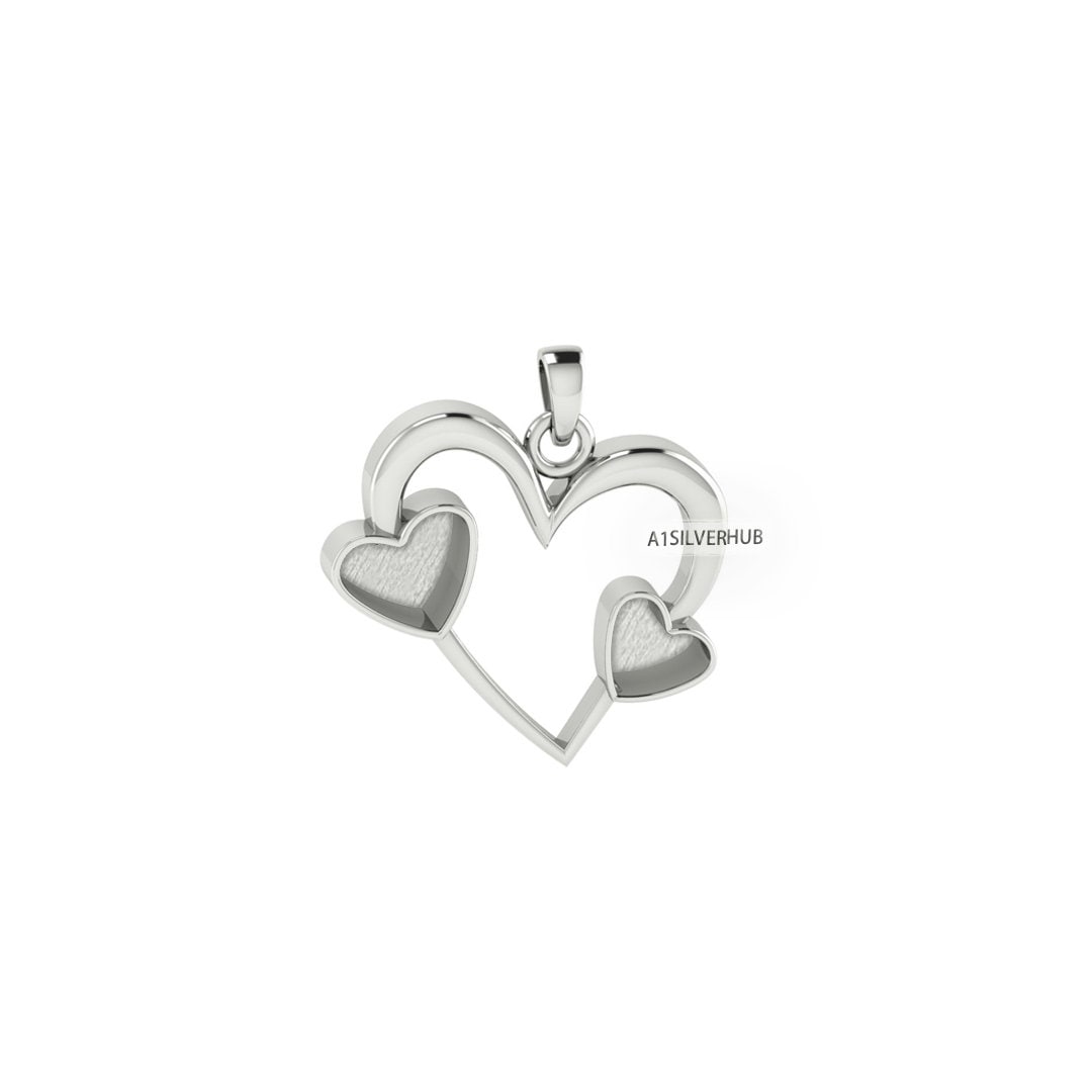 925 Sterling Silver, Two Hearts Inside Big Heart 6mm 8mm Empty Bezel Pendant Setting, Good for Resin and Ashes Work, Keepsake/Breastmilk DIY