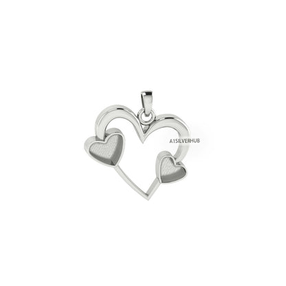 925 Sterling Silver, Two Hearts Inside Big Heart 6mm 8mm Empty Bezel Pendant Setting, Good for Resin and Ashes Work, Keepsake/Breastmilk DIY