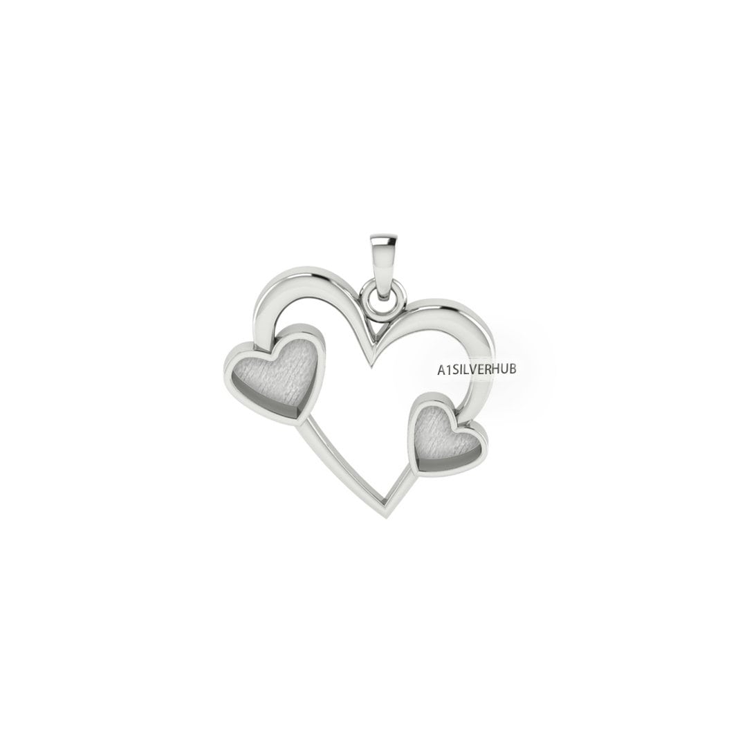 925 Sterling Silver, Two Hearts Inside Big Heart 6mm 8mm Empty Bezel Pendant Setting, Good for Resin and Ashes Work, Keepsake/Breastmilk DIY