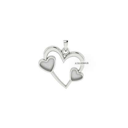 925 Sterling Silver, Two Hearts Inside Big Heart 6mm 8mm Empty Bezel Pendant Setting, Good for Resin and Ashes Work, Keepsake/Breastmilk DIY