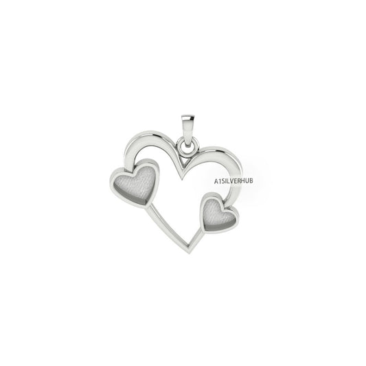 925 Sterling Silver, Two Hearts Inside Big Heart 6mm 8mm Empty Bezel Pendant Setting, Good for Resin and Ashes Work, Keepsake/Breastmilk DIY