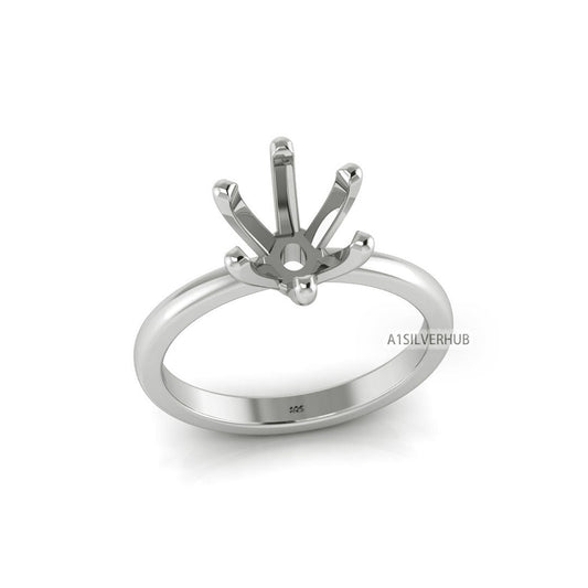 925 Sterling Solid Silver Oval Shape 5x7-10x8mm Pre Notched Blank V Prong Ring, Good for Zircon & Stone Setting Work, Engagement Ring DIY