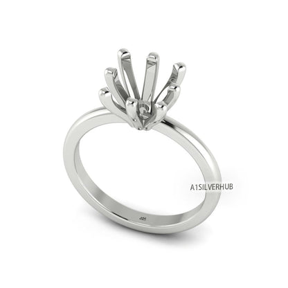 925 Sterling Solid Silver Square 5-10mm Pre Notched Blank V Prong Ring, Good for Zircon & Stone Setting Work, Engagement Ring, Gifts For Her