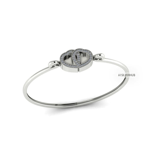 925 Sterling Solid Silver 8mm Heart CZ Setted Blank Bezel Bangle with hook clasp, Good for Resin & Ashes Work, Keepsake/Breastmilk DIY Craft