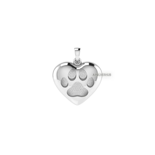 Puffy Heart Inside Dog Paw Blank Bezel Pendant Setting, 925 Sterling Silver, Good for Resin & Ashes Work, Breastmilk/Keepsake DIY Crafts