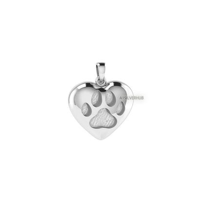 Puffy Heart Inside Dog Paw Blank Bezel Pendant Setting, 925 Sterling Silver, Good for Resin & Ashes Work, Breastmilk/Keepsake DIY Crafts