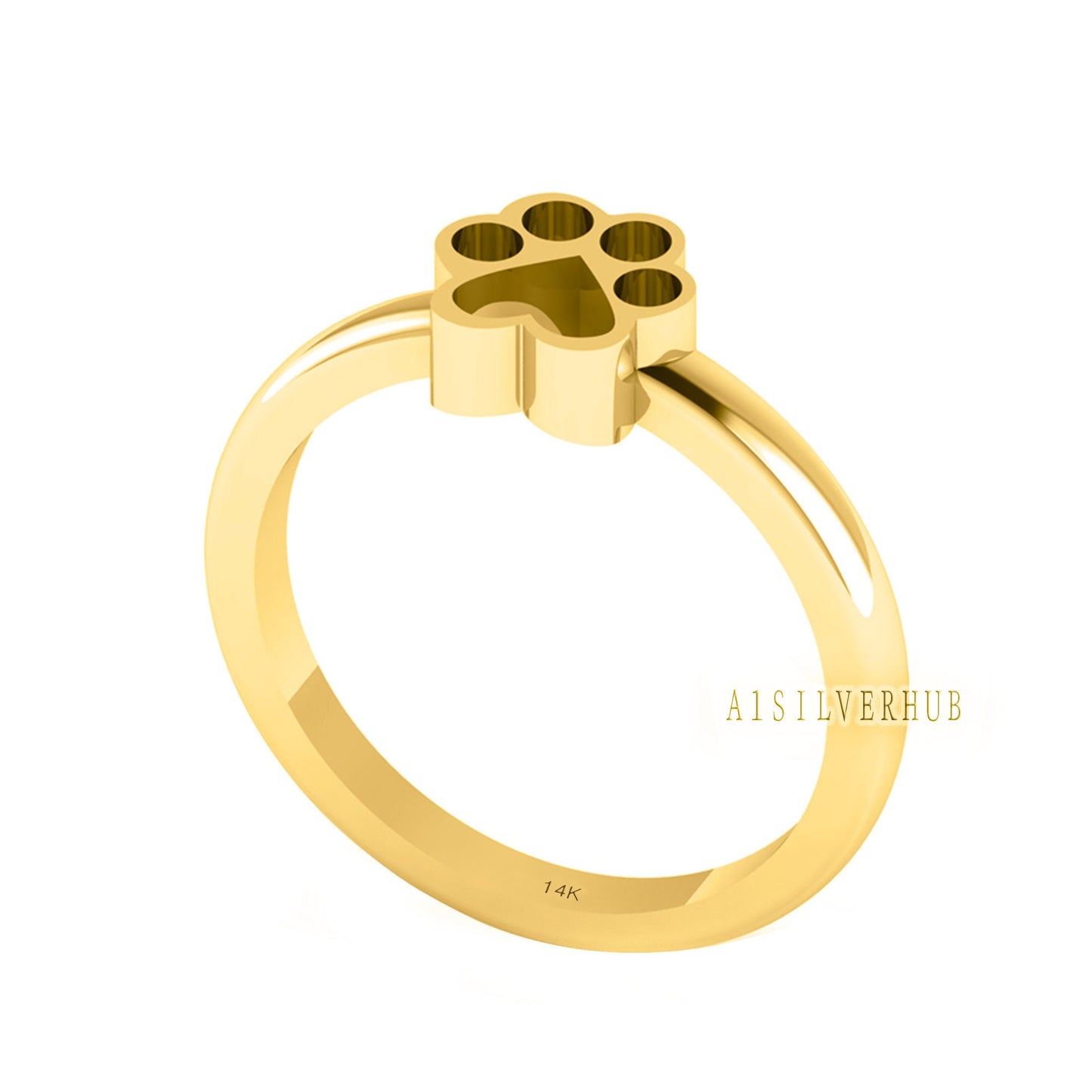 14k 18k Solid Gold 8mm Dog Paw Shape Blank Bezel Ring Setting, Good for Resin & Ashes Work, Keepsake/Breastmilk DIY, Memorial Jewelry