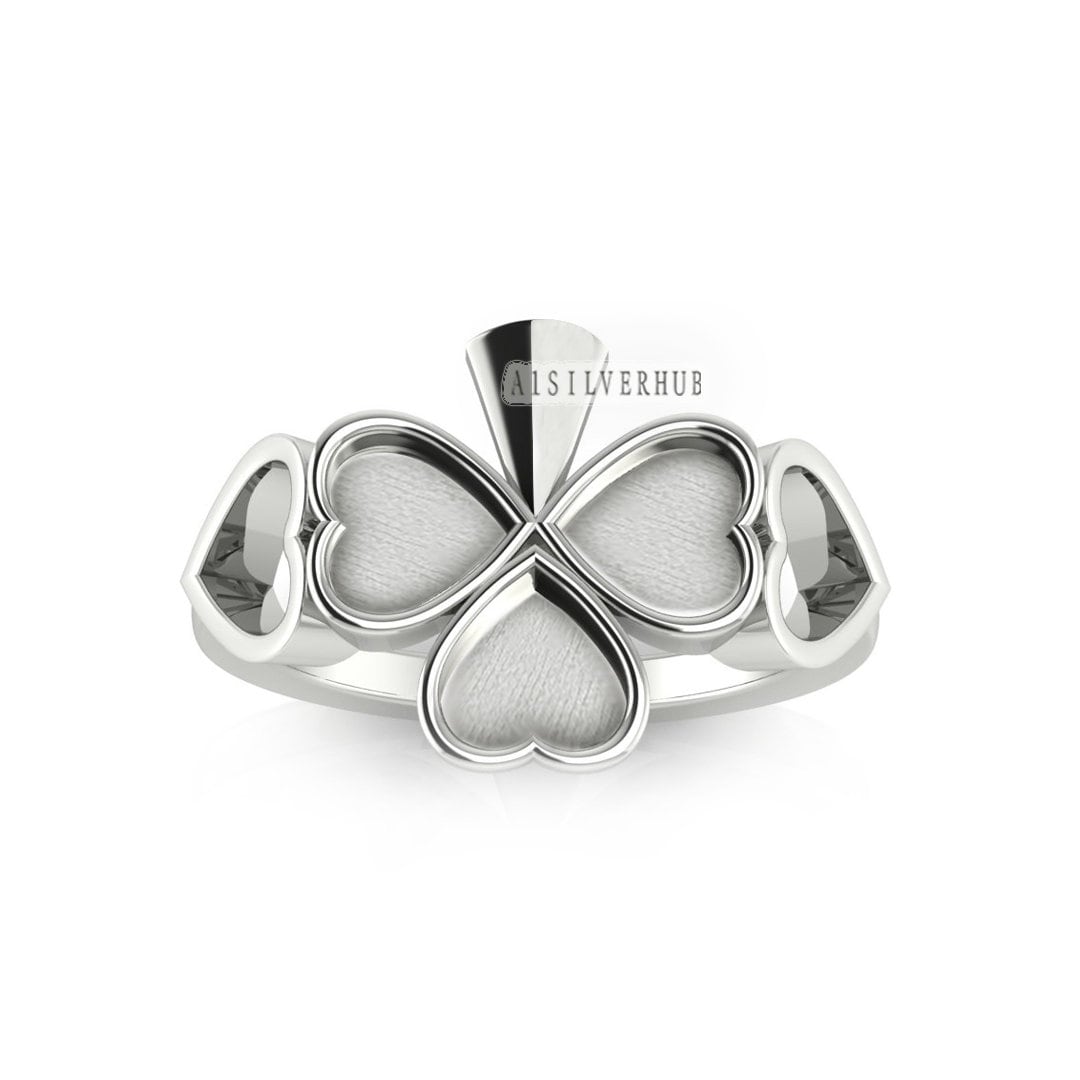 925 Sterling Silver Three Leaf Heart 6mm Clove Blank Bezel Shamrock Clover Ring,Good for Resin & Ashes Work, Keepsake DIY, Luck of the Irish