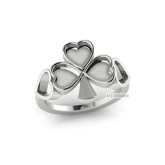 925 Sterling Silver Three Leaf Heart 6mm Clove Blank Bezel Shamrock Clover Ring,Good for Resin & Ashes Work, Keepsake DIY, Luck of the Irish