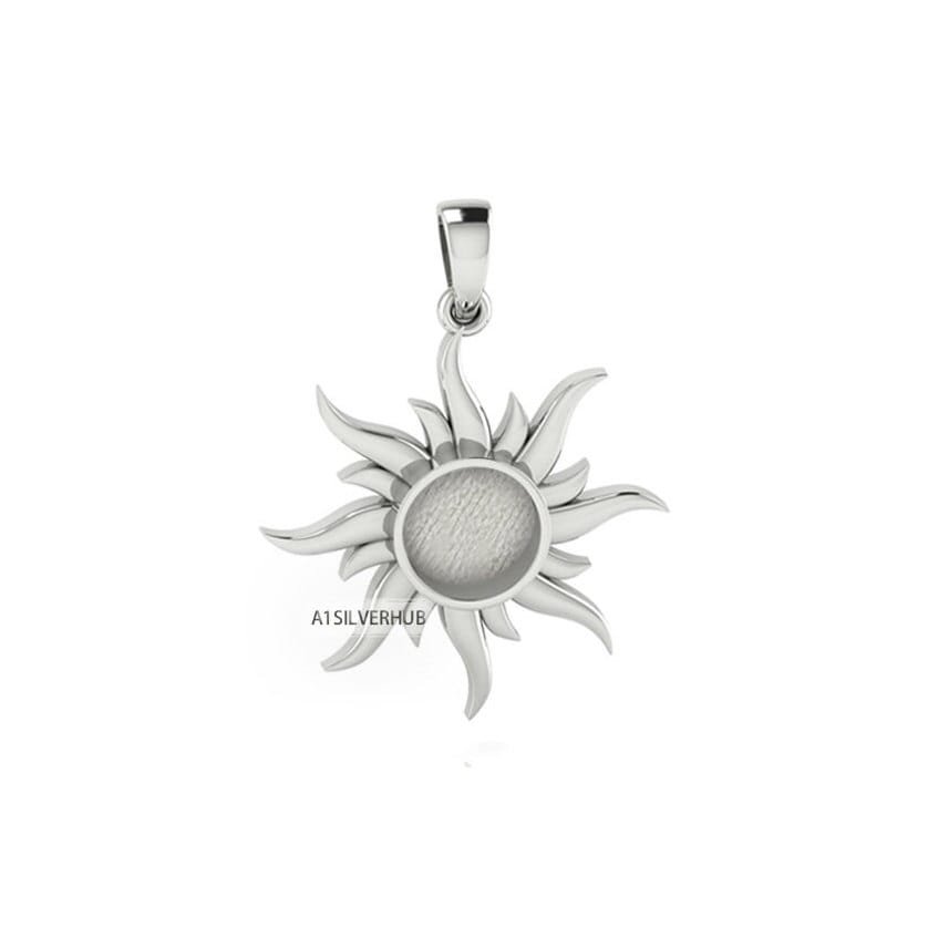 925 Sterling Silver Pendant, Auspicious Sun Round 8.5mm Blank Bezel Pendant Setting, Good for Resin & Ashes Work, Keepsake Jewelry DIY Craft